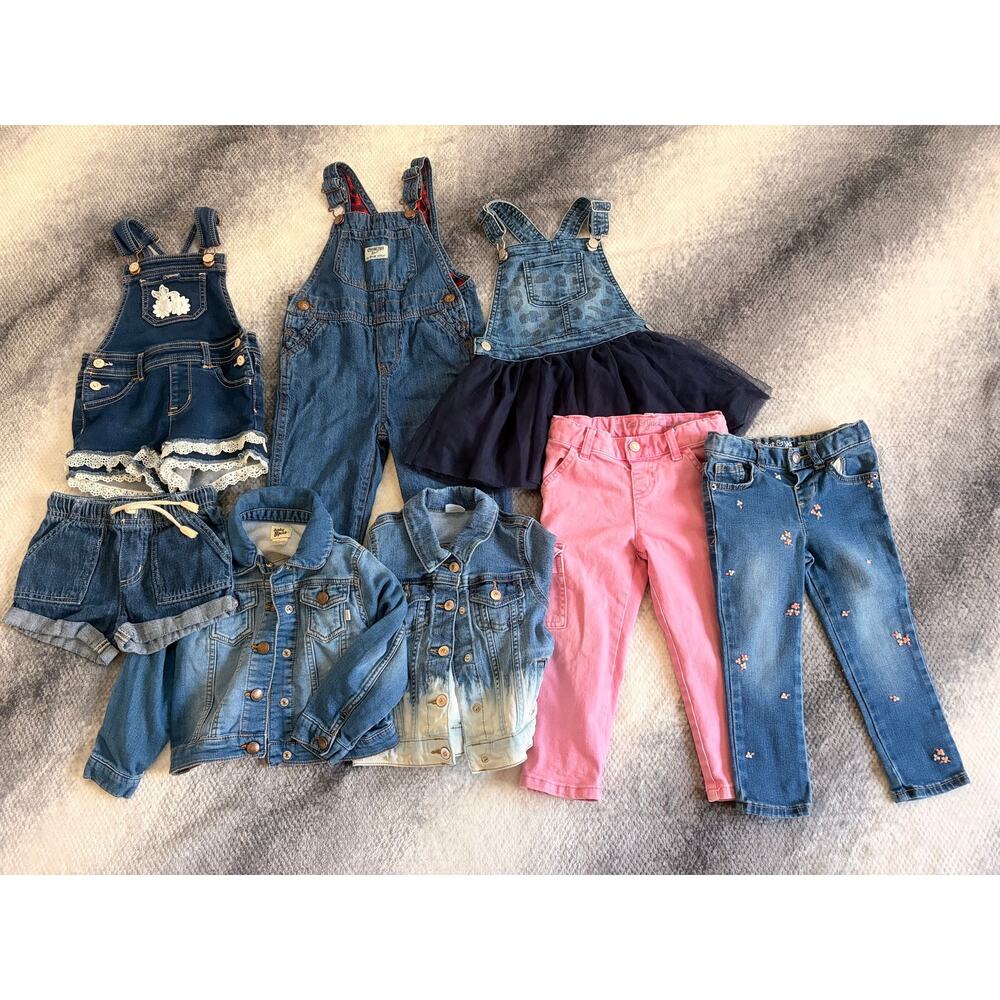 8 PC Bundle Size 3T Toddler Girl Denim Jean Overalls Shorts Jackets Cat Jack
